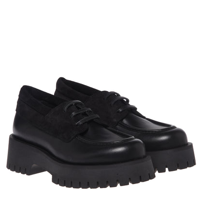 Black leather lace-up shoes