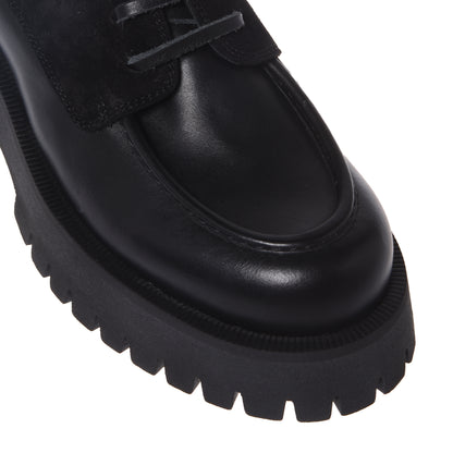 Black leather lace-up shoes