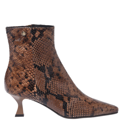 Brown snakeskin pattern ankle boots