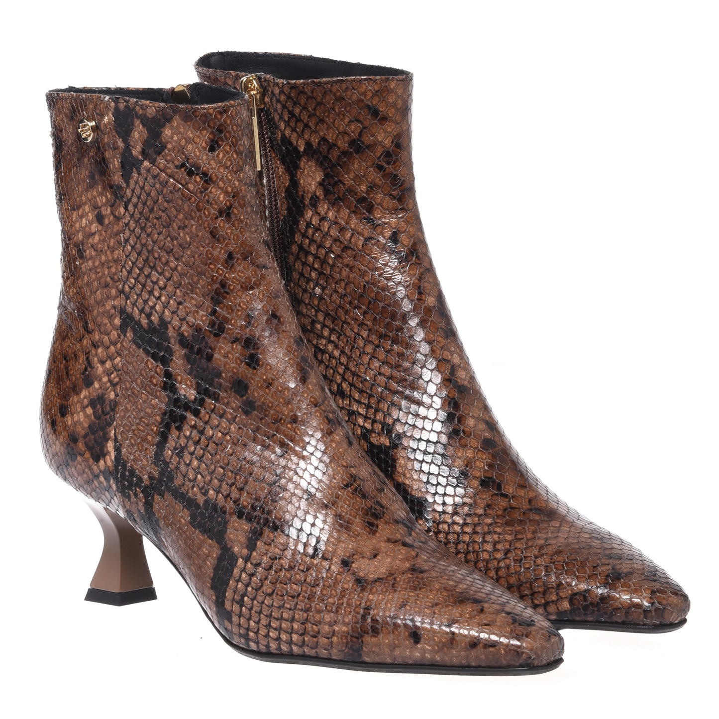 Brown snakeskin pattern ankle boots