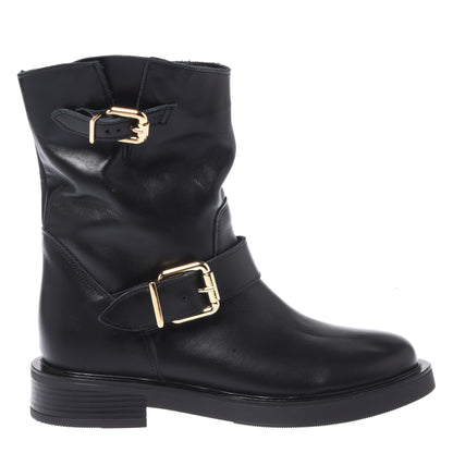 Black leather ankle boots