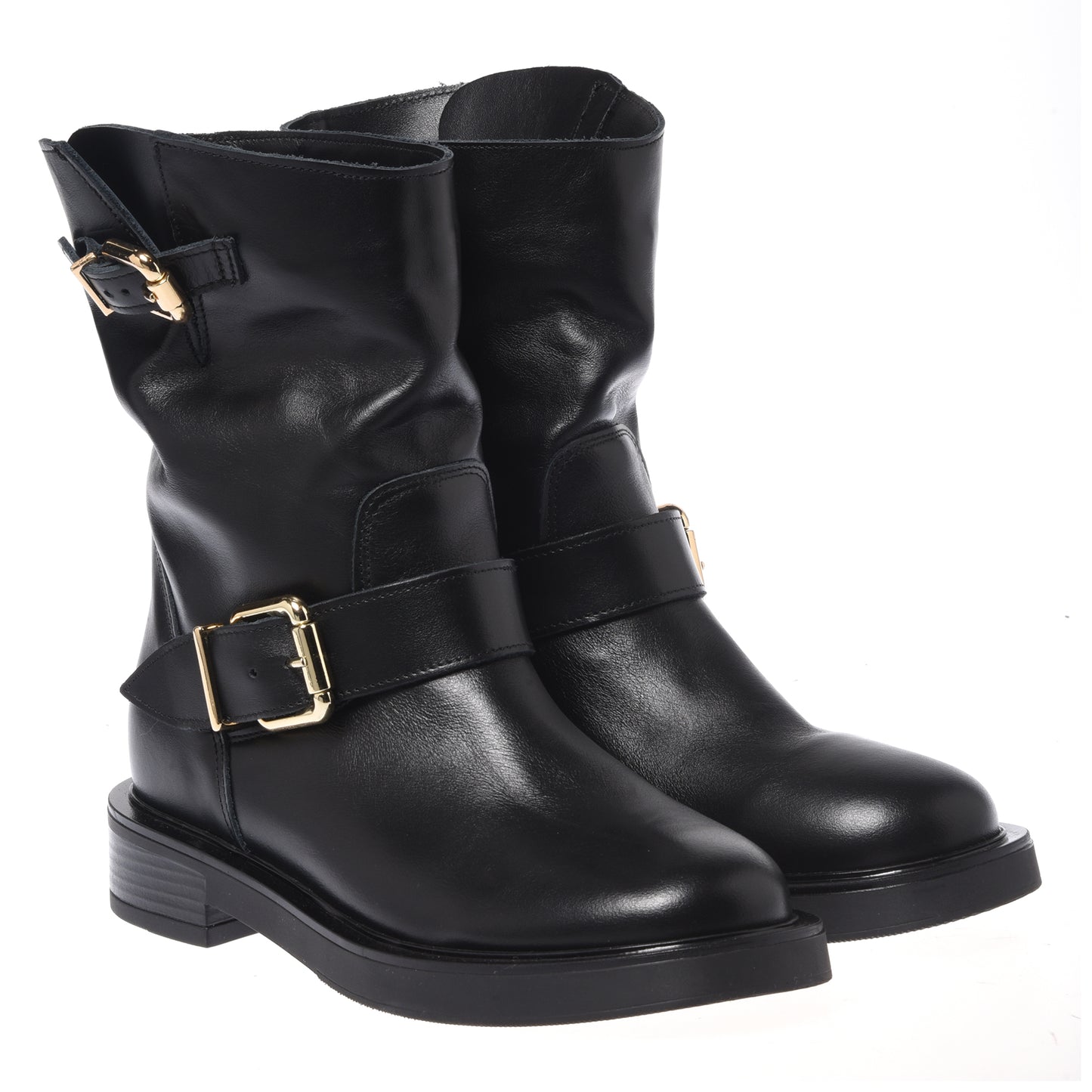 Black leather ankle boots
