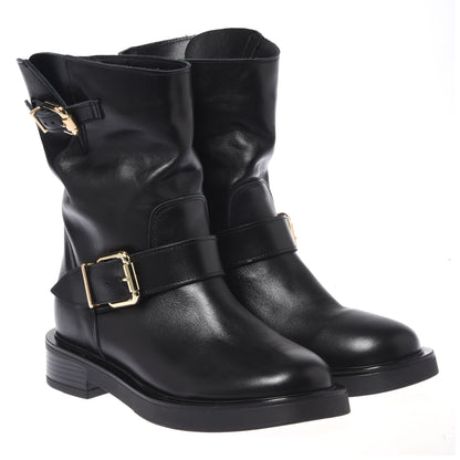 Black leather ankle boots