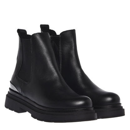 Black leather ankle boots