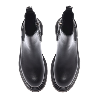 Black leather ankle boots