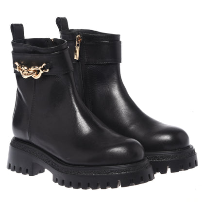 Black leather ankle boots