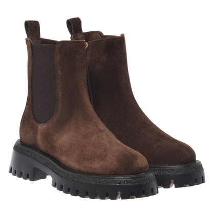 Dark brown suede ankle boots