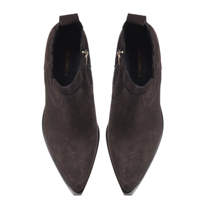 Dark brown suede cowboy boots
