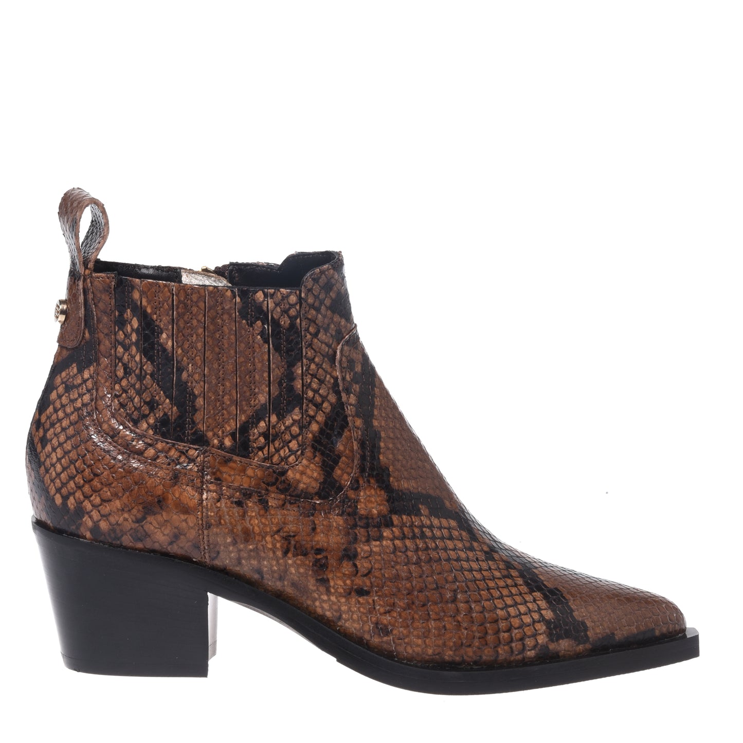 Brown snakeskin pattern ankle boots