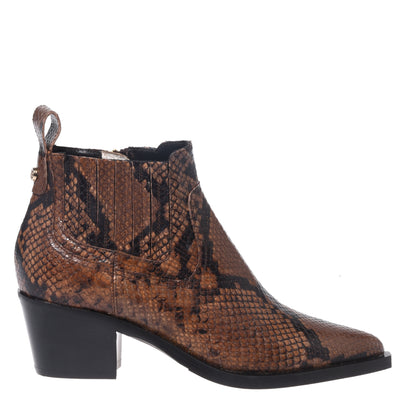 Brown snakeskin pattern ankle boots