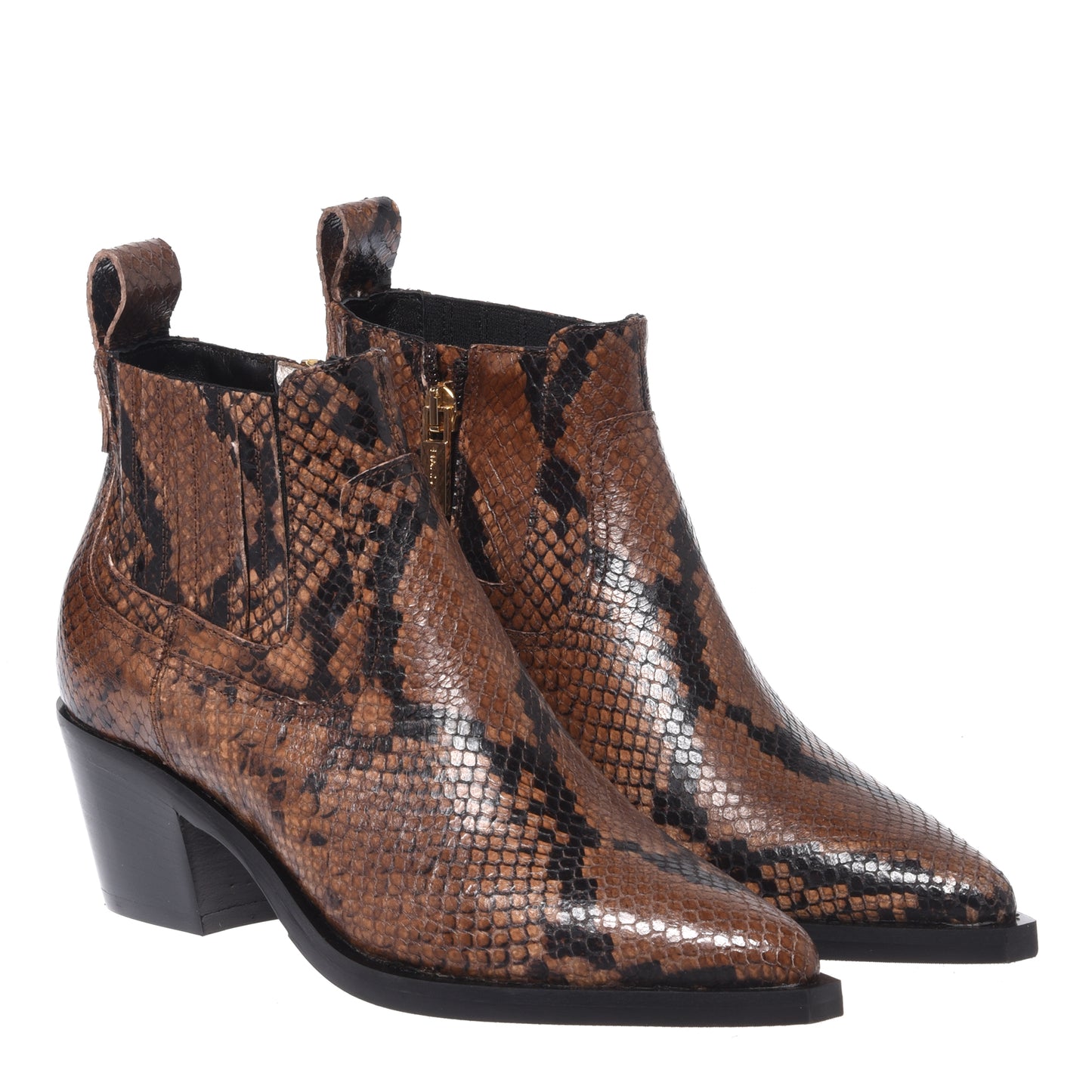 Brown snakeskin pattern ankle boots
