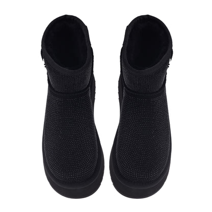 Stivaletto in camoscio nero con strass