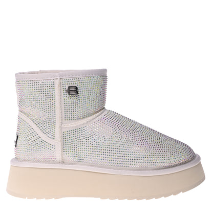 Stivaletto in camoscio bianco sporco con strass
