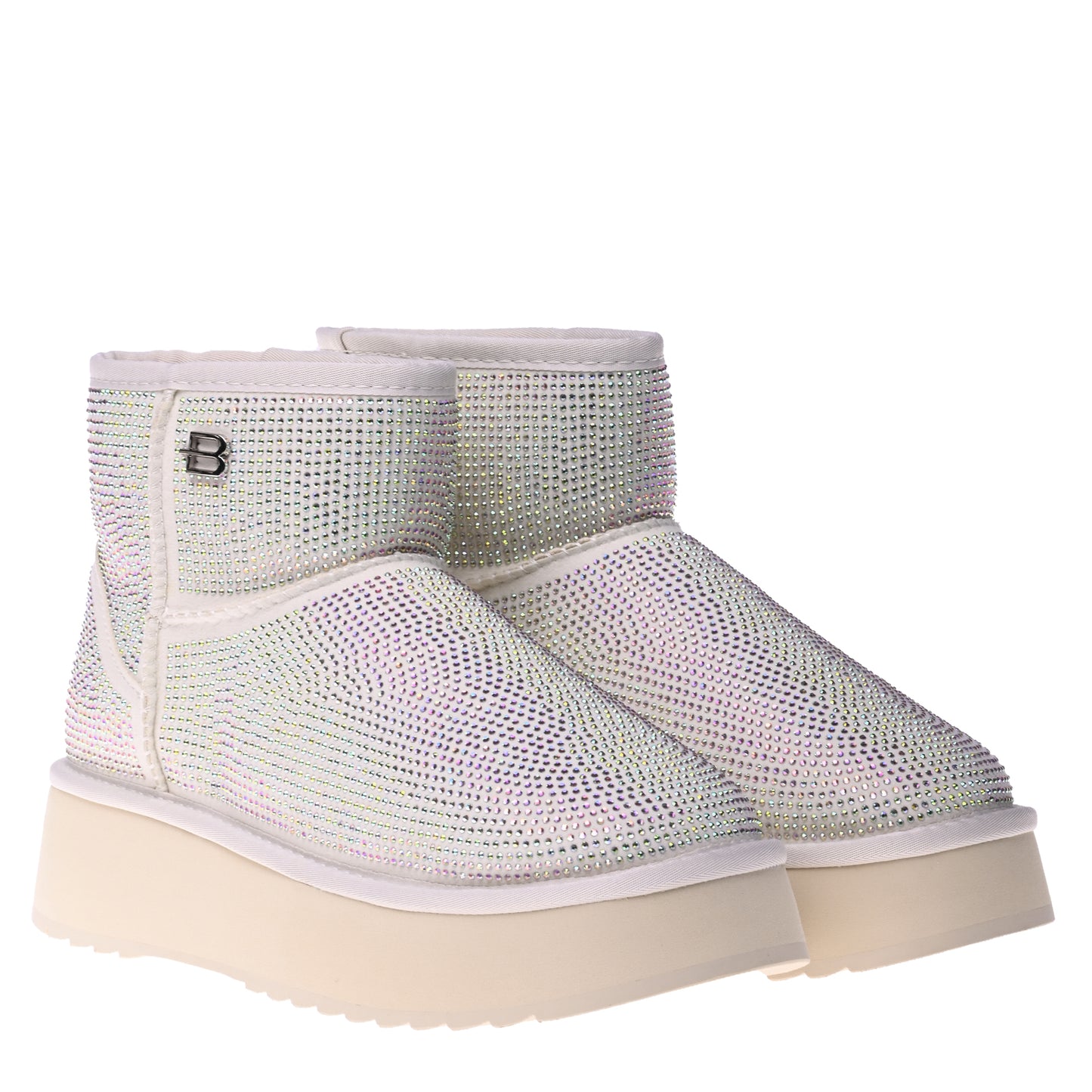 Stivaletto in camoscio bianco sporco con strass