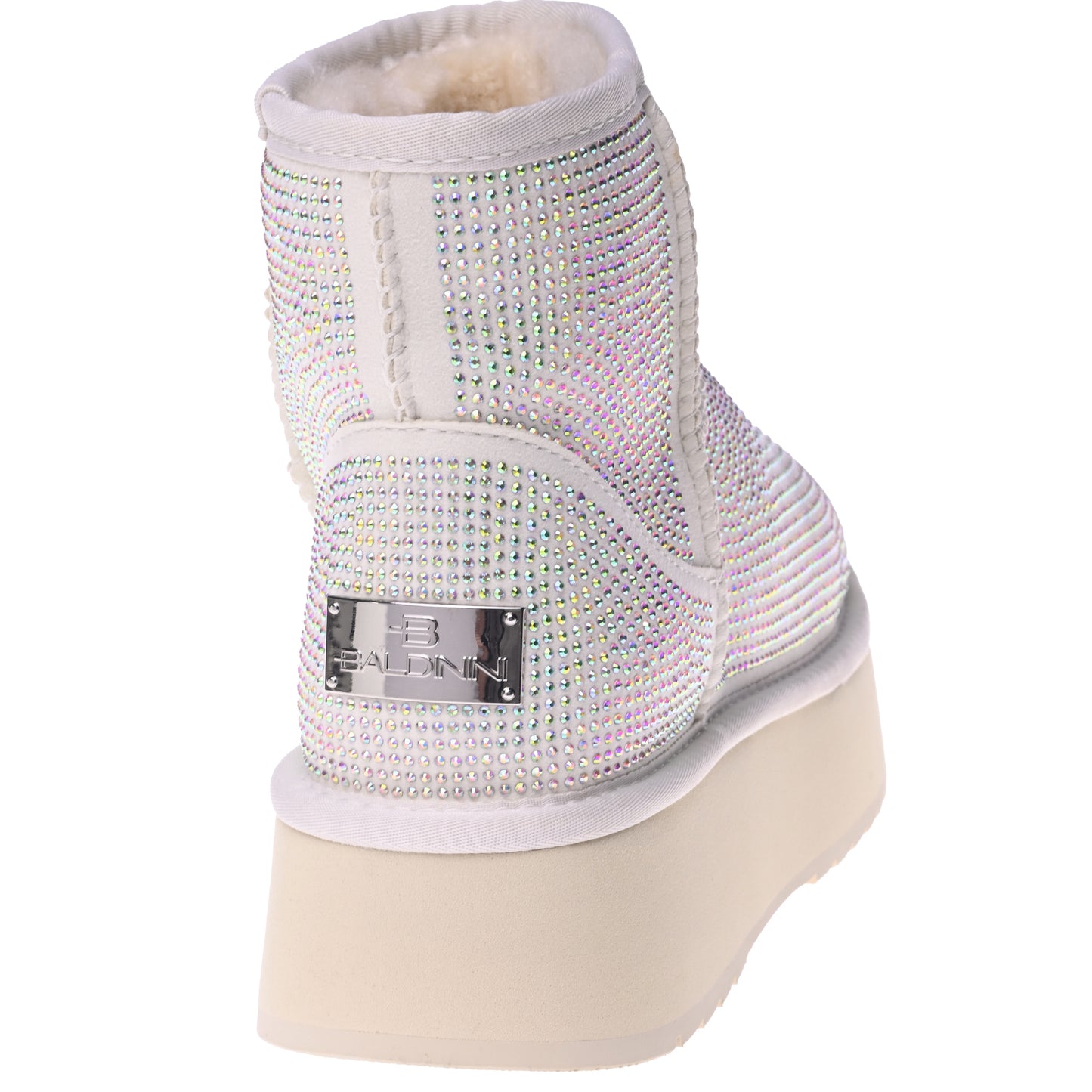Stivaletto in camoscio bianco sporco con strass