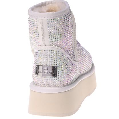Stivaletto in camoscio bianco sporco con strass
