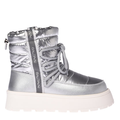 Bottines en cuir et nylon argenté