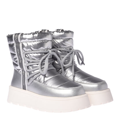 Bottines en cuir et nylon argenté