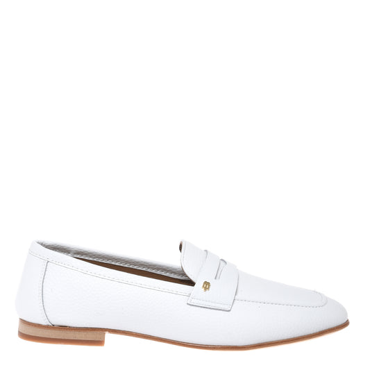 White grained leather moccasin