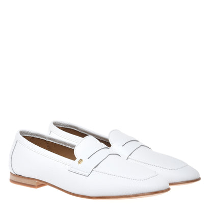 White grained leather moccasin