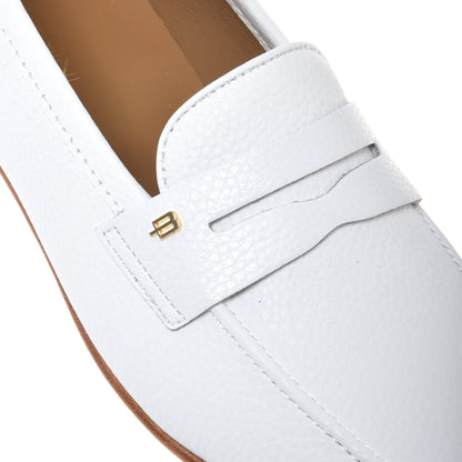 White grained leather moccasin