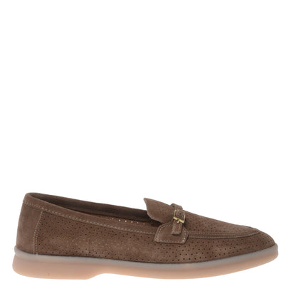 Brown perforated suede loafer