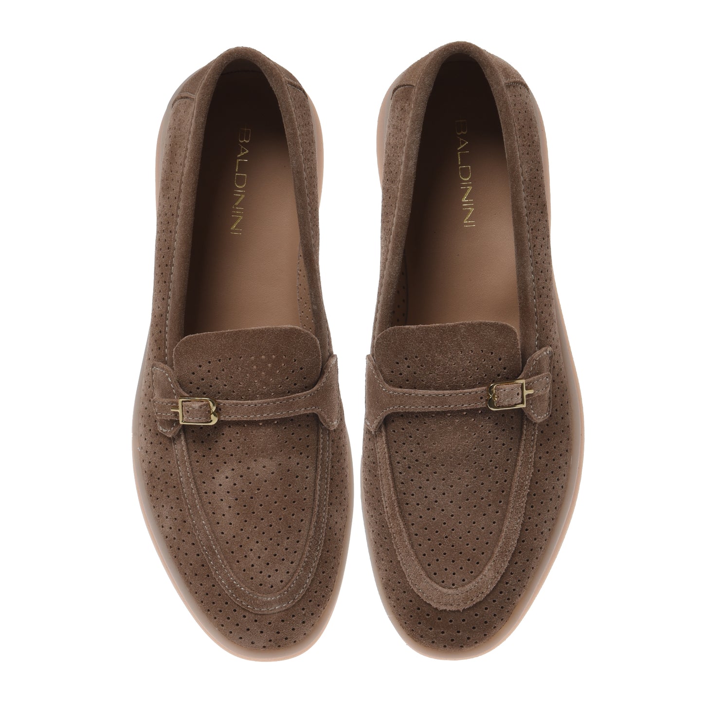 Brown perforated suede loafer
