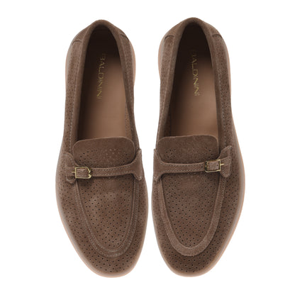 Brown perforated suede loafer
