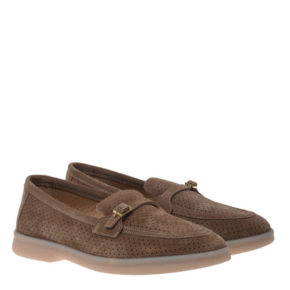 Brown perforated suede loafer
