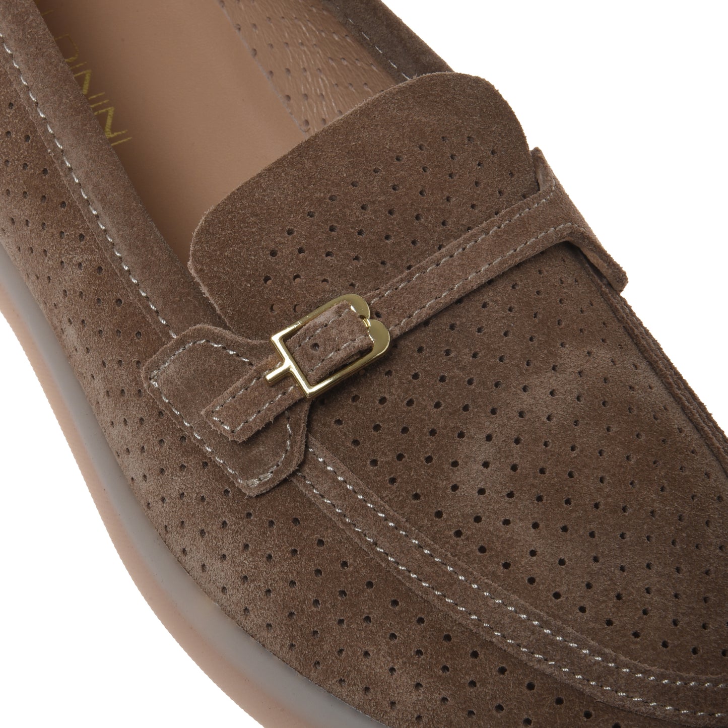 Brown perforated suede loafer
