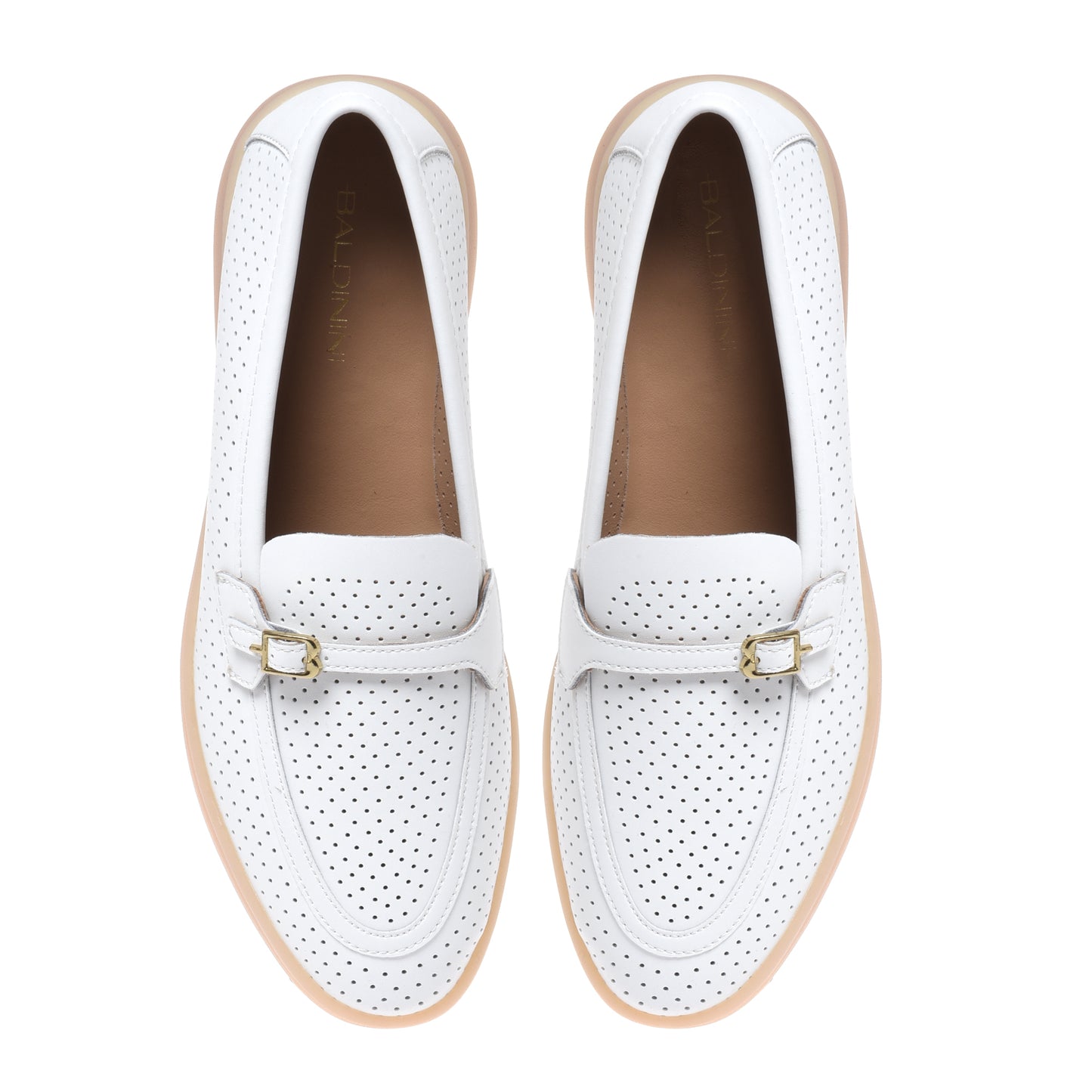 Mocassin en cuir nappa blanc perforé