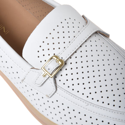 Mocassin en cuir nappa blanc perforé