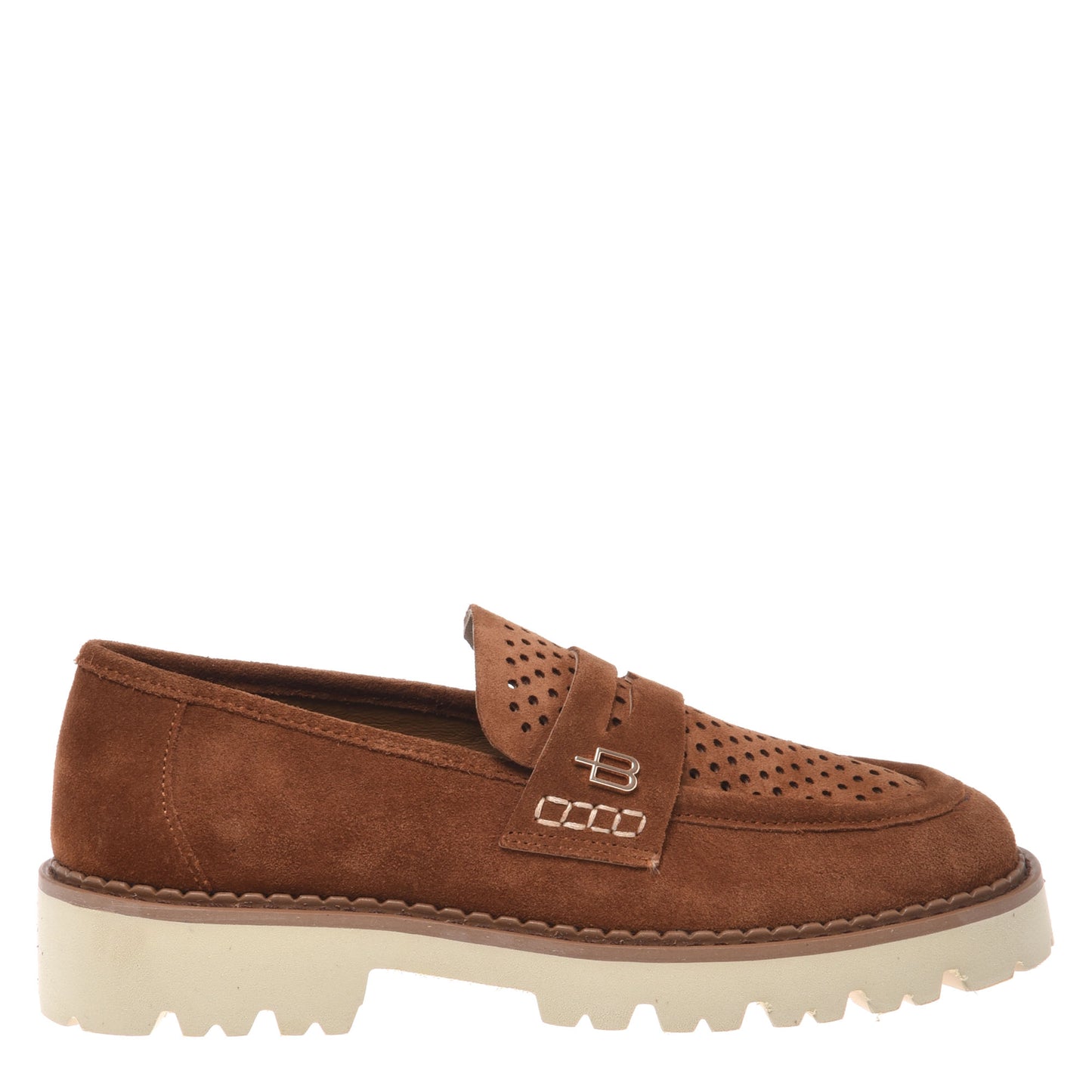 Brown perforated suede loafer