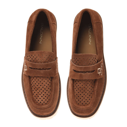 Brown perforated suede loafer