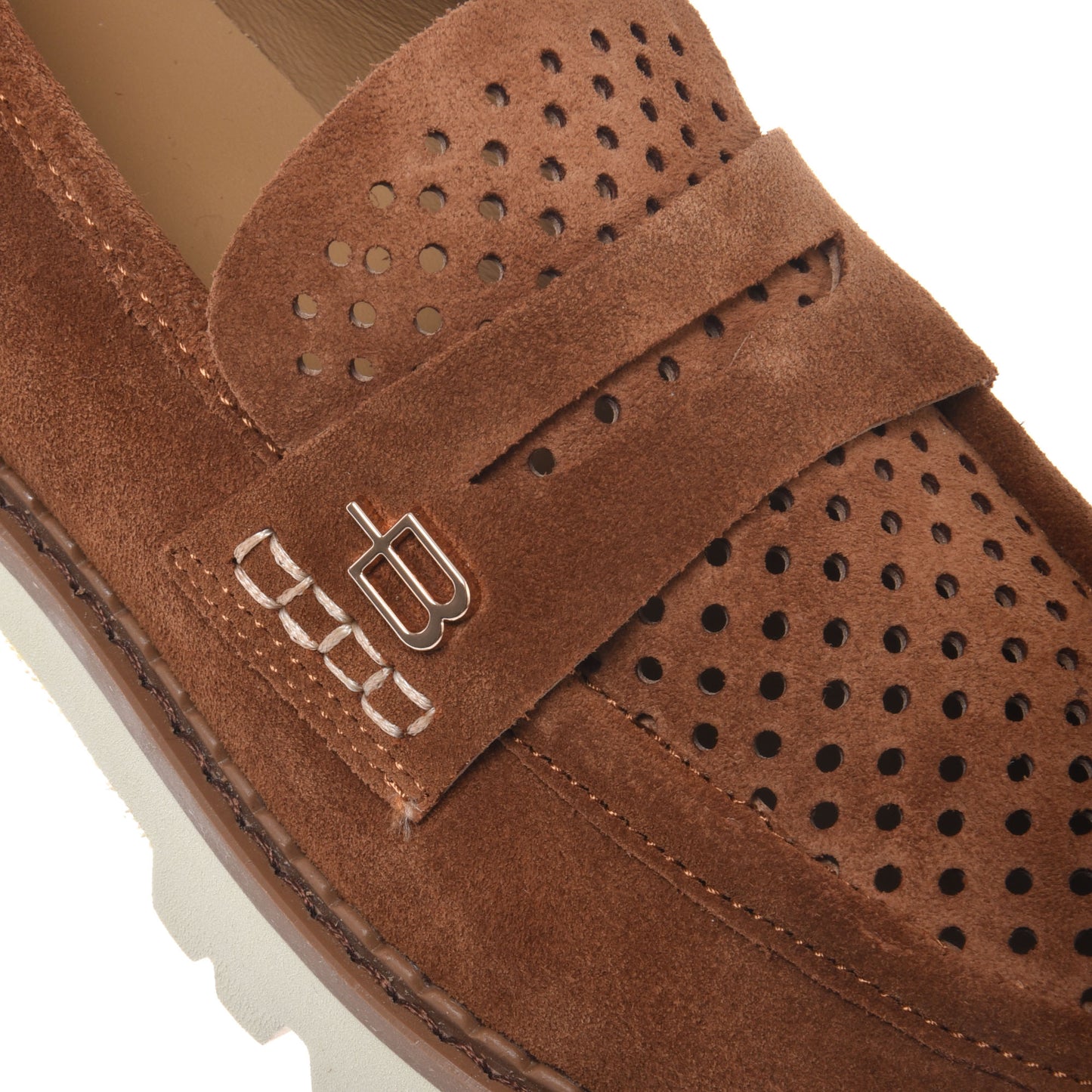 Brown perforated suede loafer
