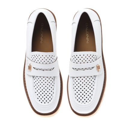 White perforated leather loafer