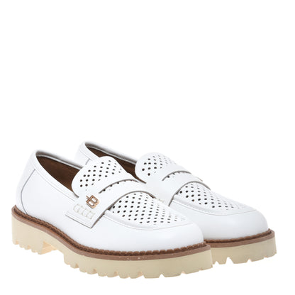 White perforated leather loafer