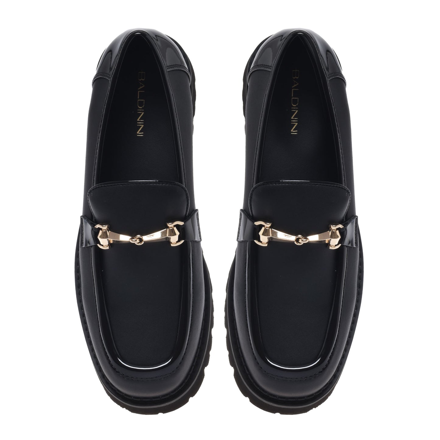 Black leather and patent leather loafer