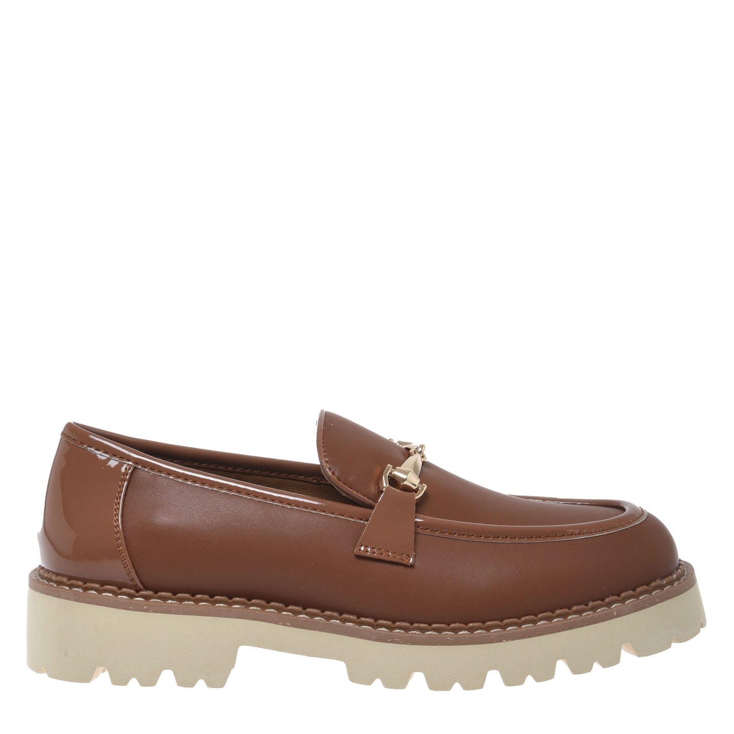 Brown leather and patent leather loafer