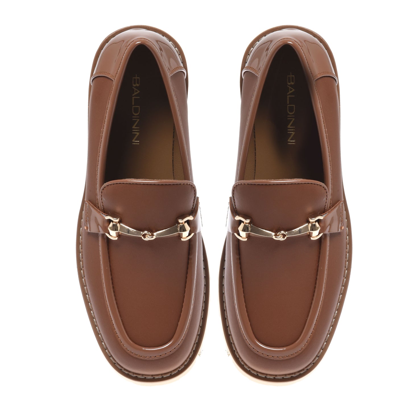 Brown leather and patent leather loafer
