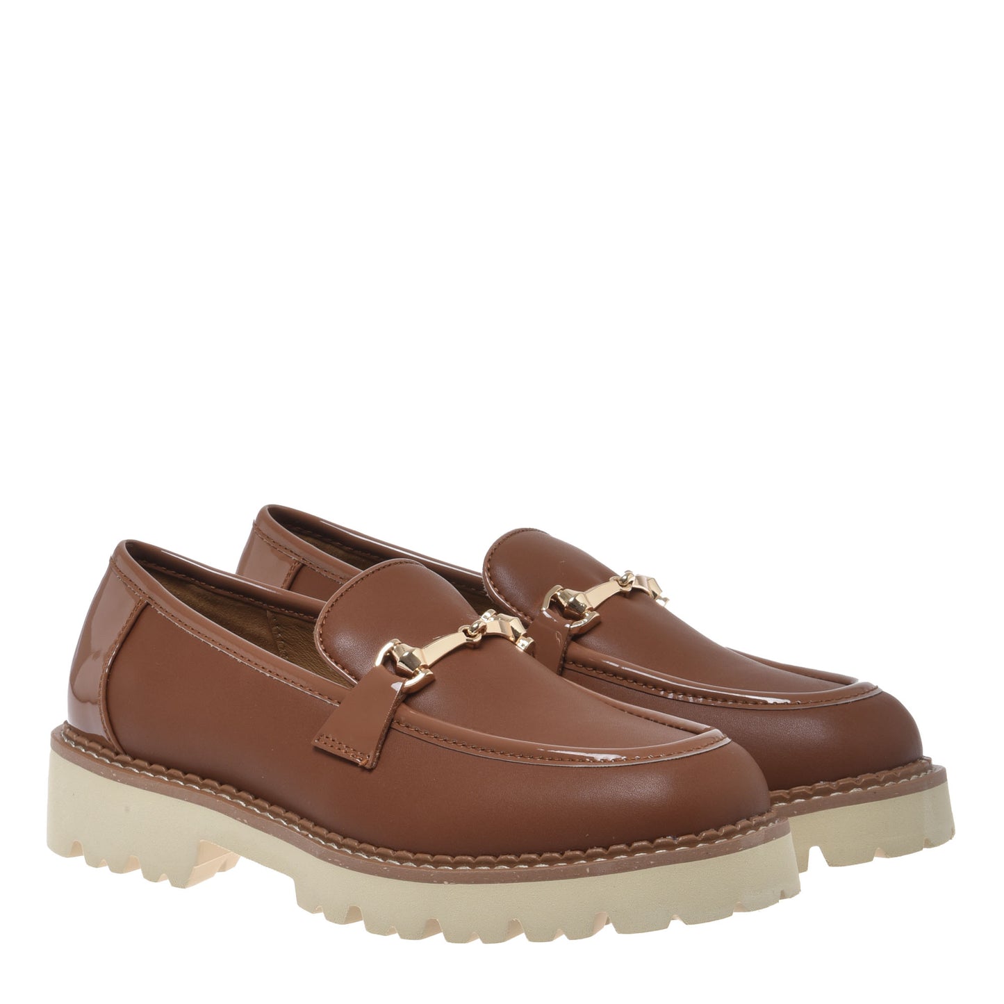 Brown leather and patent leather loafer