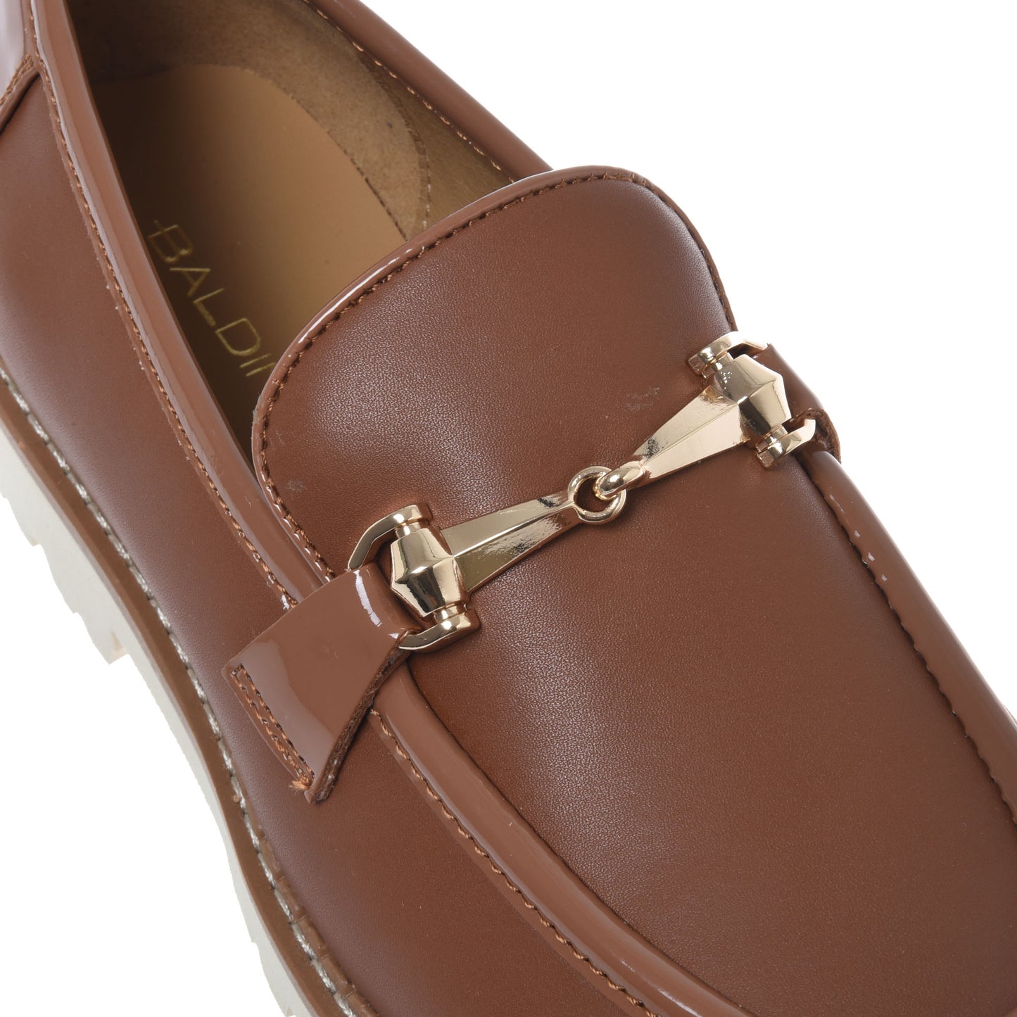 Brown leather and patent leather loafer
