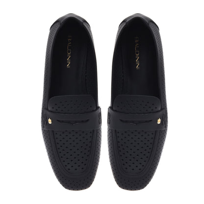 Black perforated nappa loafer