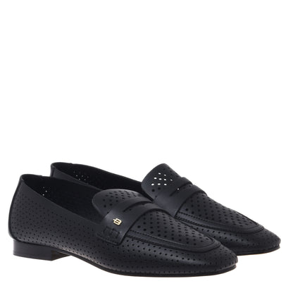 Black perforated nappa loafer