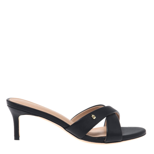 Black nappa leather mule