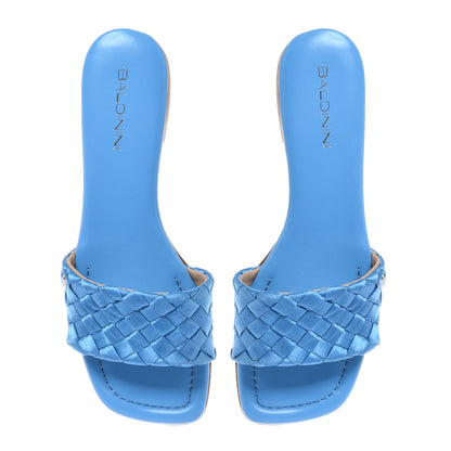 Woven azure satin mule