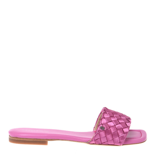 Braided fuchsia satin mule