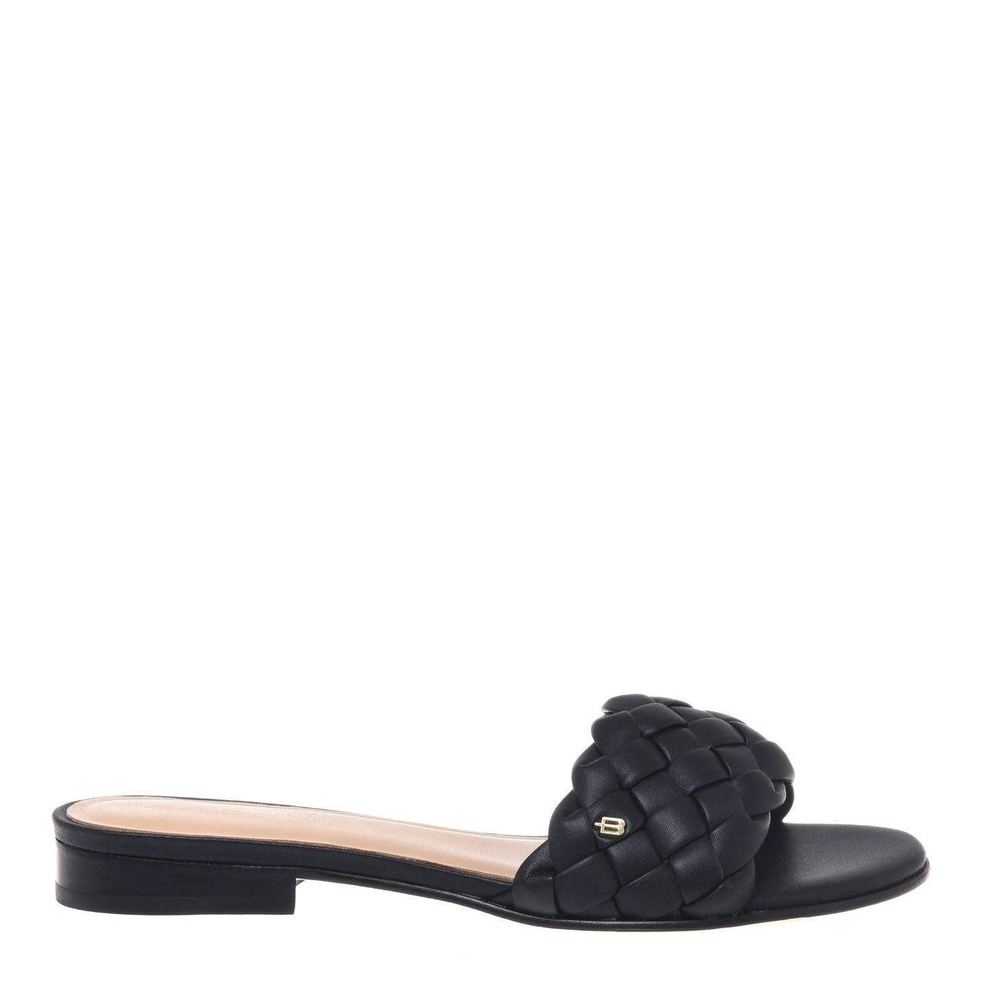 Black braided faux leather mule