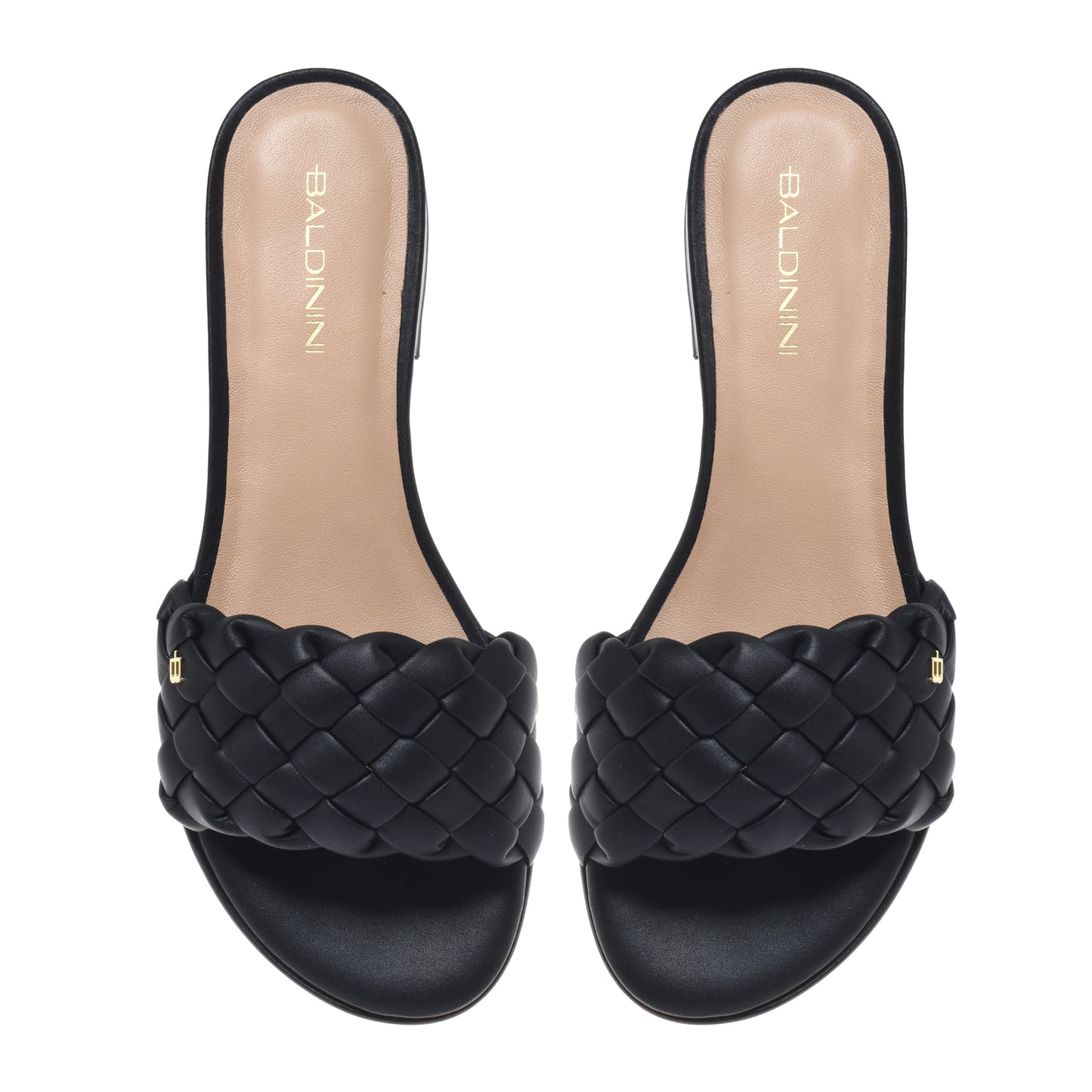 Black braided faux leather mule