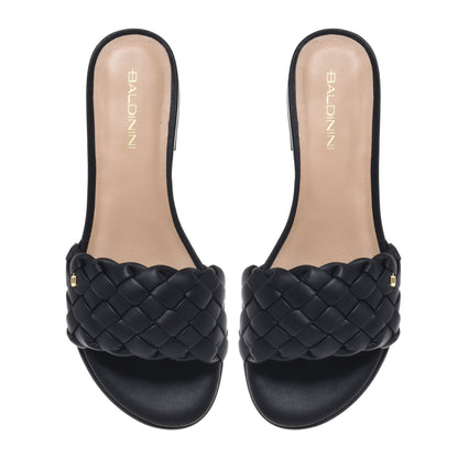 Black braided faux leather mule